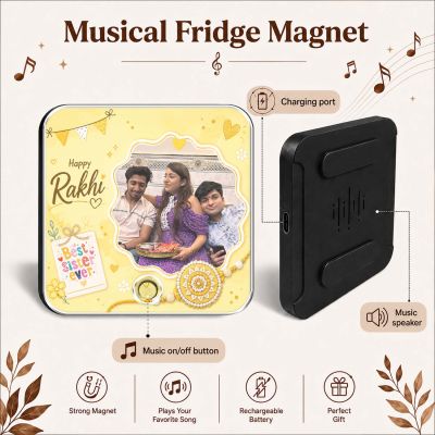 Personalized Rakhi Gift for Brother & Sister, Custom Musical Fridge Magnet with Photo & Song, Audio Message Gift Rechargeable Sound Magnet